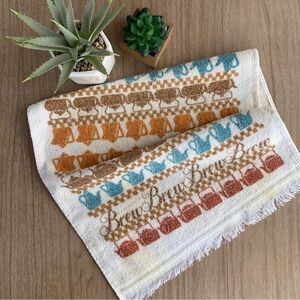 Vintage Kitchen hand Towel Teapot Pattern with Fringe Mid Century Modern Retro